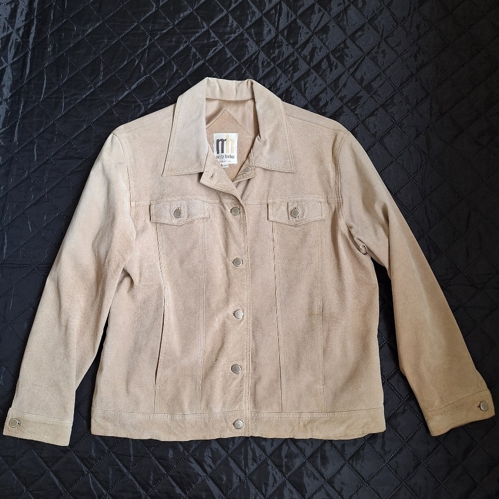 Misty Harbor Women's Tan Suede Leather Trucker Jacket – Size Large